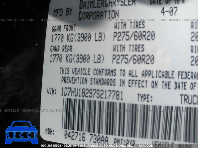 2007 Dodge RAM 1500 1D7HU18297S217781 image 8