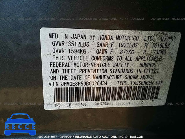 2011 Honda FIT JHMGE8H59BC026434 image 8