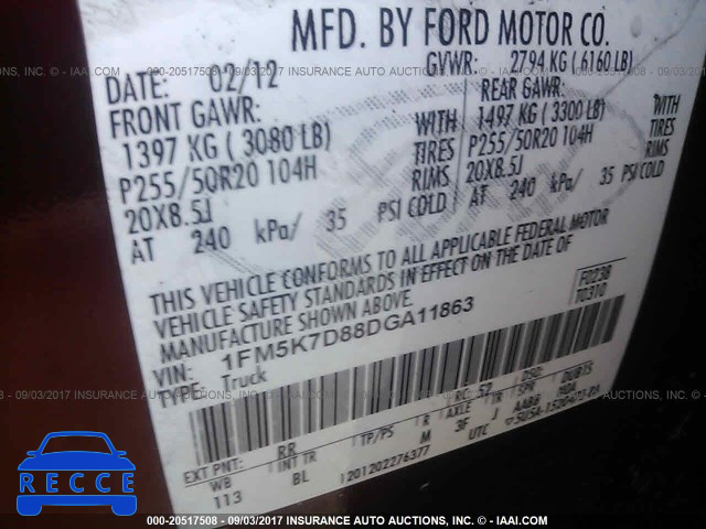 2013 Ford Explorer 1FM5K7D88DGA11863 image 8