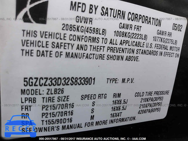2002 Saturn VUE 5GZCZ33D32S833901 image 8