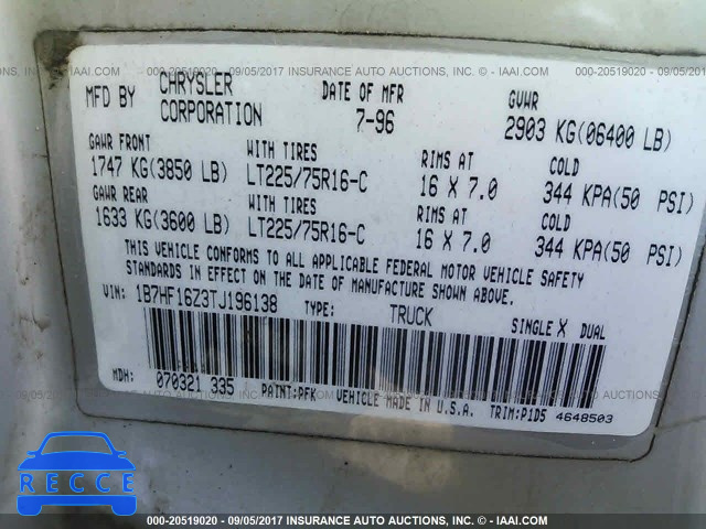 1996 Dodge RAM 1500 1B7HF16Z3TJ196138 зображення 8
