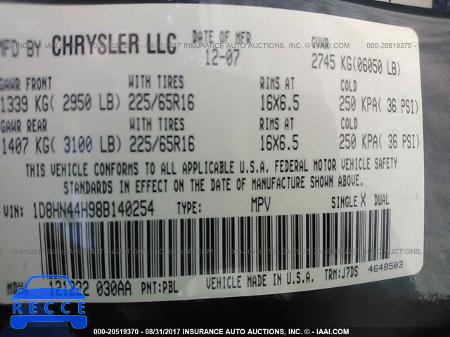 2008 Dodge Grand Caravan 1D8HN44H98B140254 image 8