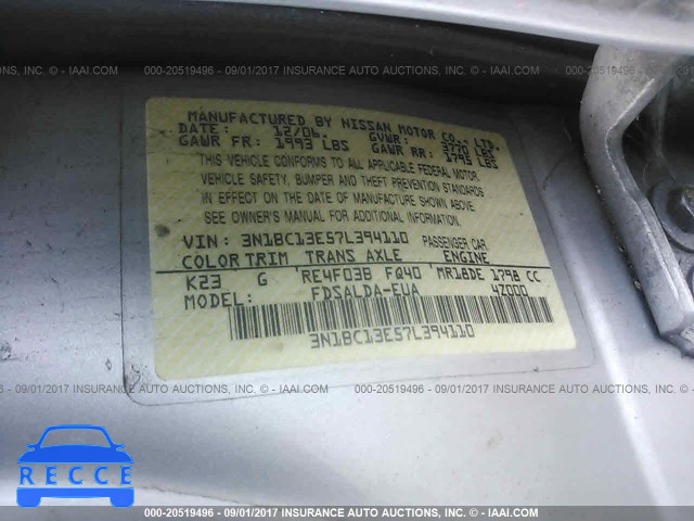 2007 Nissan Versa S/SL 3N1BC13E57L394110 image 8