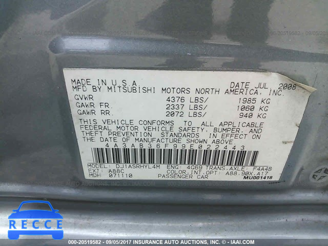 2009 MITSUBISHI GALANT 4A3AB36F99E022443 зображення 8