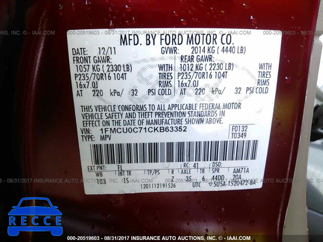 2012 Ford Escape 1FMCU0C71CKB63352 image 8