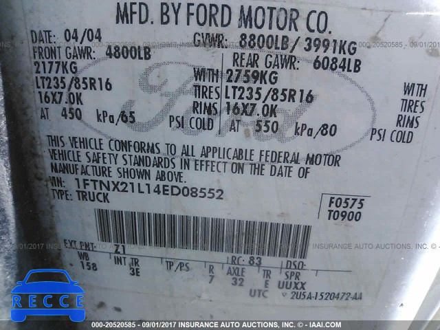 2004 Ford F250 SUPER DUTY 1FTNX21L14ED08552 image 8