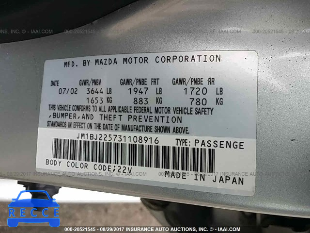 2003 Mazda Protege DX/LX/ES JM1BJ225731108916 image 8