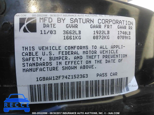 2004 Saturn ION LEVEL 3 1G8AW12F74Z152363 Bild 8
