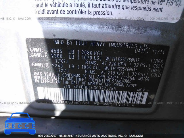 2012 Subaru Outback 2.5I LIMITED 4S4BRBLC3C3225785 image 8