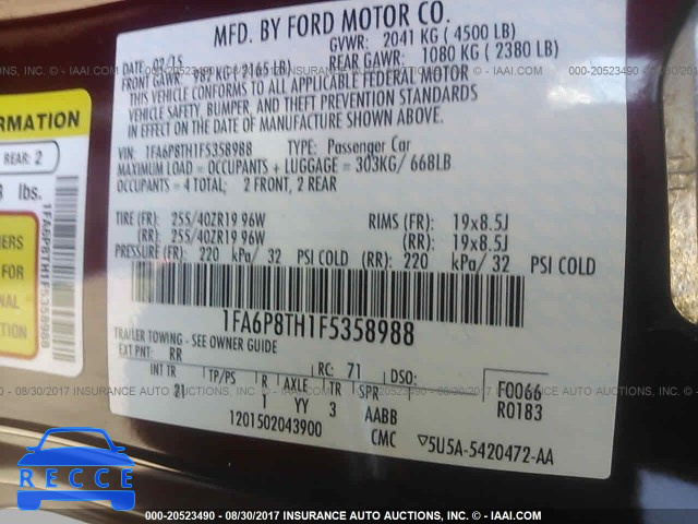2015 Ford Mustang 1FA6P8TH1F5358988 зображення 8