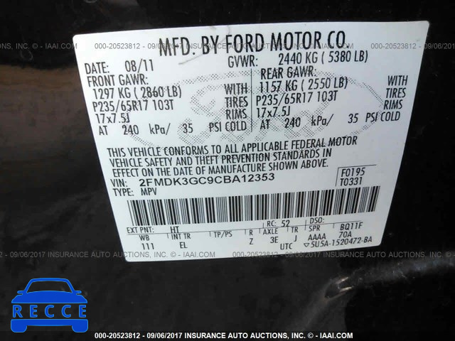 2012 Ford Edge SE 2FMDK3GC9CBA12353 image 8