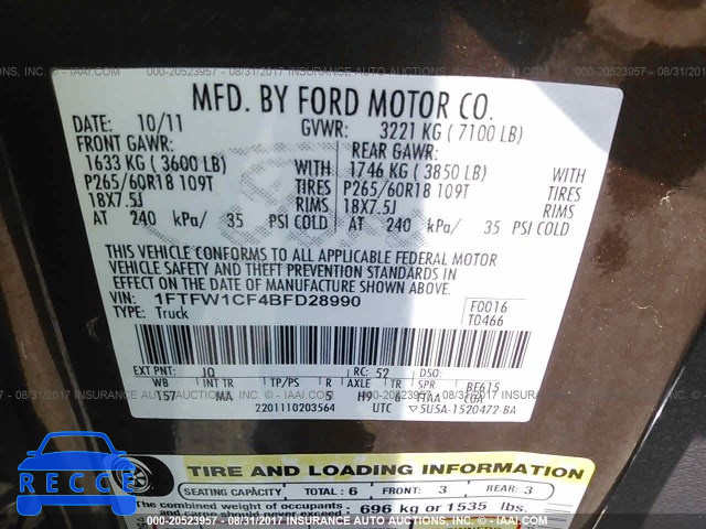 2011 Ford F150 1FTFW1CF4BFD28990 image 8