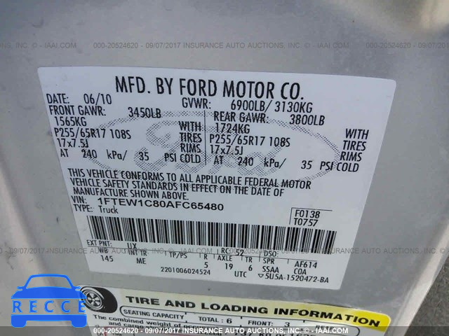2010 Ford F150 1FTEW1C80AFC65480 Bild 8