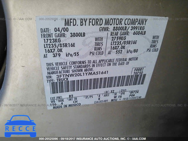 2000 Ford F250 SUPER DUTY 3FTNW20L1YMA51641 image 8