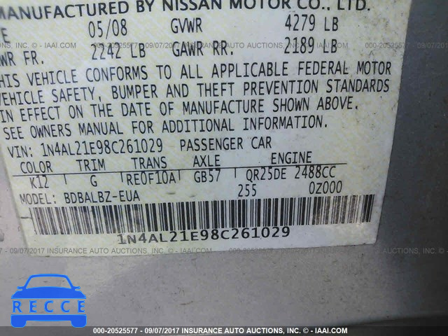 2008 Nissan Altima 1N4AL21E98C261029 image 8