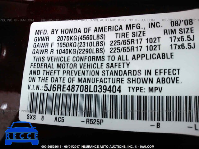2008 HONDA CR-V 5J6RE48708L039404 Bild 8