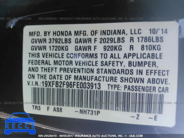 2015 Honda Civic 19XFB2F96FE003913 зображення 8