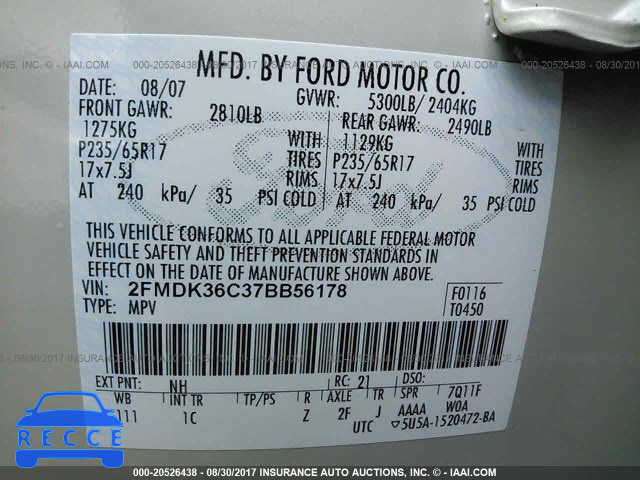 2007 Ford Edge 2FMDK36C37BB56178 Bild 8