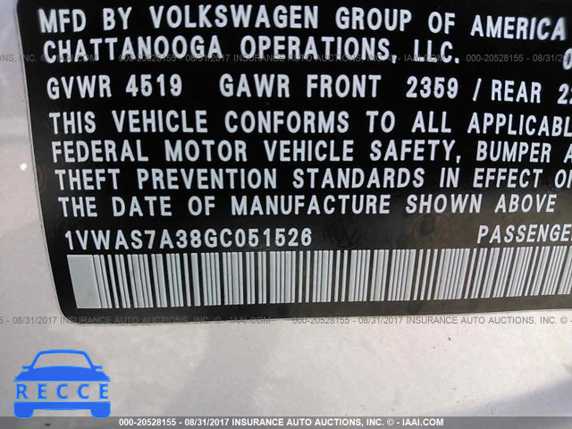 2016 Volkswagen Passat 1VWAS7A38GC051526 image 8