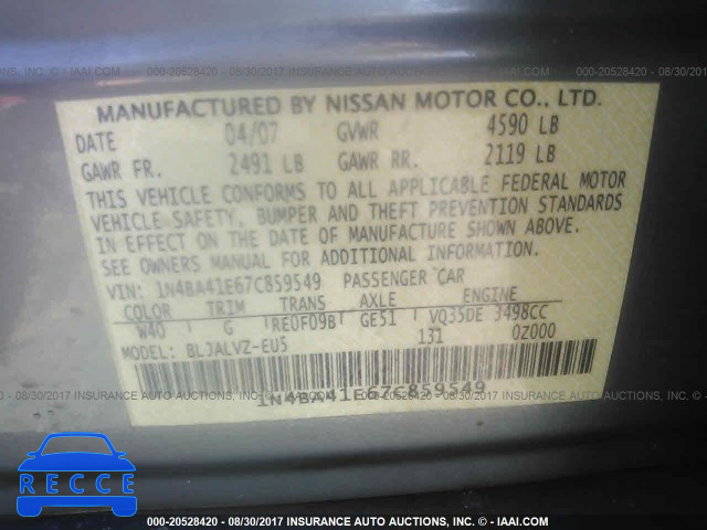 2007 Nissan Maxima 1N4BA41E67C859549 image 8