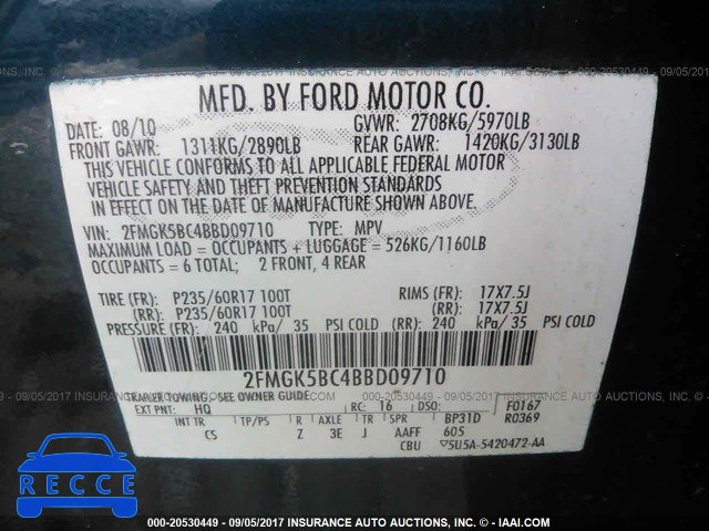 2011 Ford Flex 2FMGK5BC4BBD09710 image 8