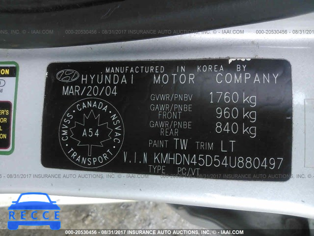 2004 Hyundai Elantra KMHDN45D54U880497 зображення 8
