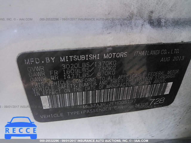 2014 Mitsubishi Mirage DE ML32A3HJ2EH005197 зображення 8