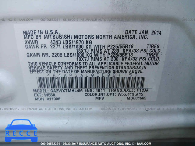 2014 Mitsubishi Outlander Sport 4A4AP3AU0EE021159 image 8