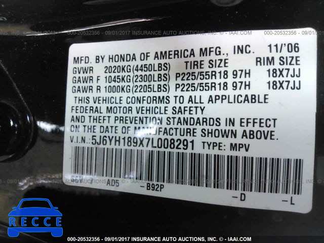 2007 Honda Element 5J6YH189X7L008291 image 8