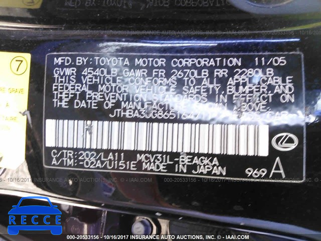 2006 Lexus ES 330 JTHBA30G865164711 image 8