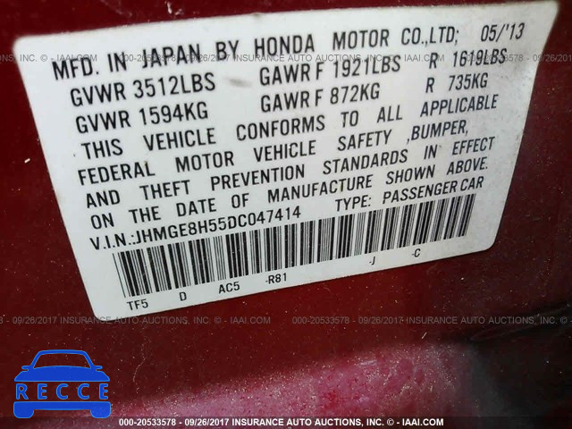 2013 HONDA FIT SPORT JHMGE8H55DC047414 image 8