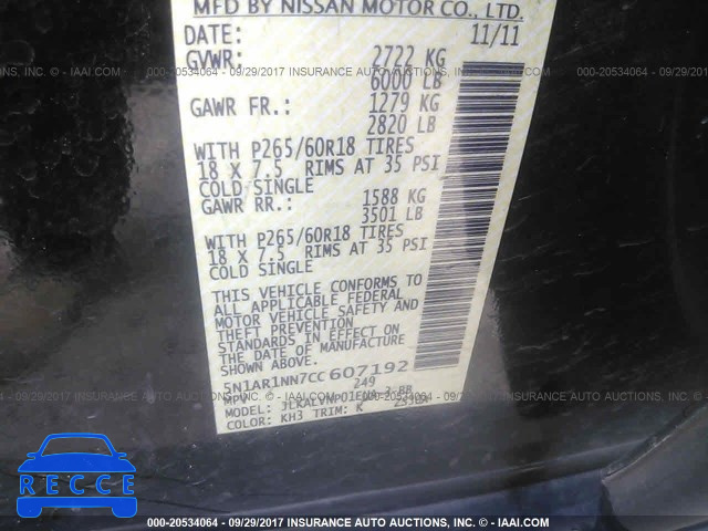 2012 Nissan Pathfinder S/LE/SE 5N1AR1NN7CC607192 image 8