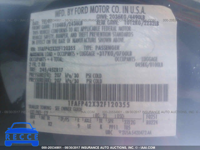 2002 Ford Mustang GT 1FAFP42X32F120355 зображення 8