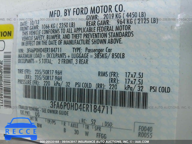 2014 Ford Fusion 3FA6P0HD4ER184711 зображення 8