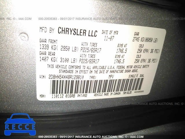 2008 Dodge Grand Caravan 2D8HN54X48R129810 image 8