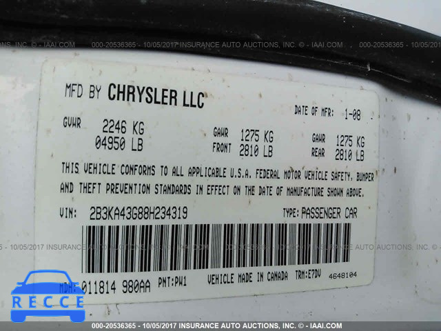 2008 Dodge Charger 2B3KA43G88H234319 image 8