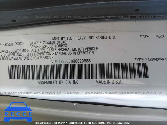 2008 Subaru Legacy 2.5I 4S3BL616886226558 image 8