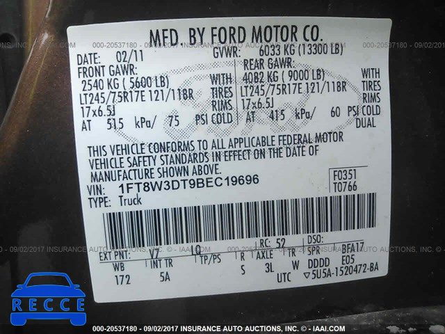 2011 Ford F350 SUPER DUTY 1FT8W3DT9BEC19696 image 8