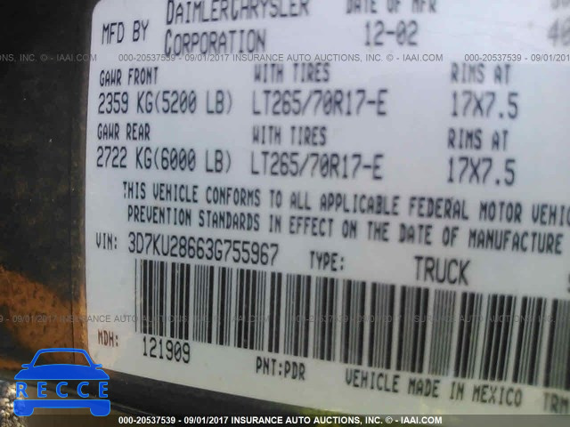 2003 Dodge RAM 2500 3D7KU28663G755967 image 8