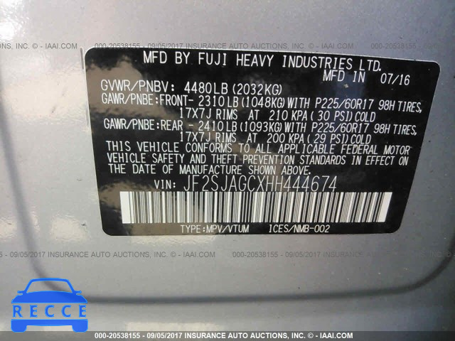 2017 SUBARU FORESTER 2.5I PREMIUM JF2SJAGCXHH444674 image 8
