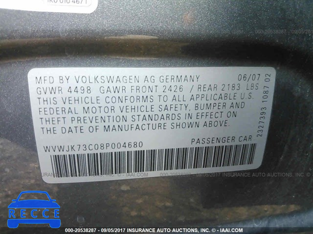 2008 Volkswagen Passat WVWJK73C08P004680 image 8