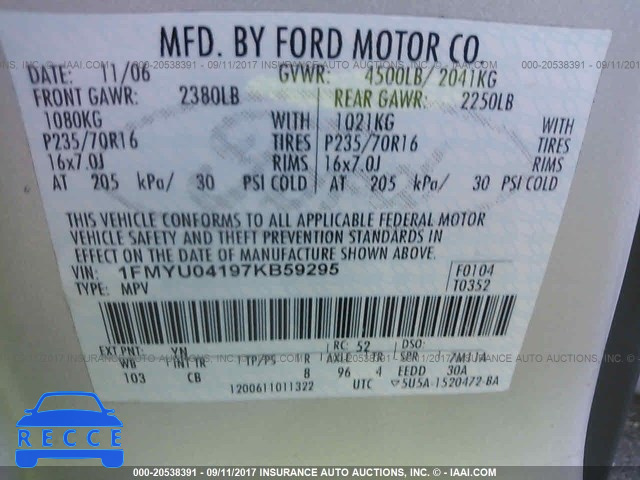 2007 Ford Escape 1FMYU04197KB59295 image 8