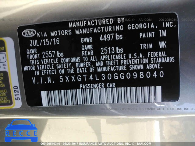 2016 KIA Optima 5XXGT4L30GG098040 image 8
