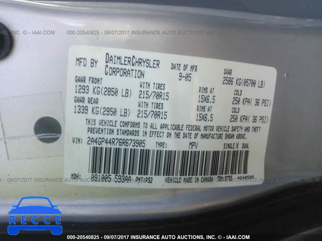 2006 CHRYSLER TOWN and COUNTRY 2A4GP44R76R673905 image 8