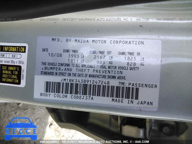 2009 Mazda 3 JM1BK343891247248 image 8