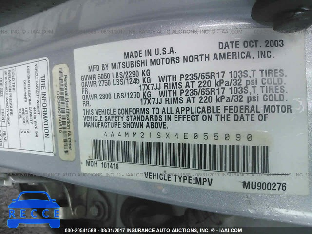 2004 MITSUBISHI ENDEAVOR 4A4MM21SX4E055090 image 8