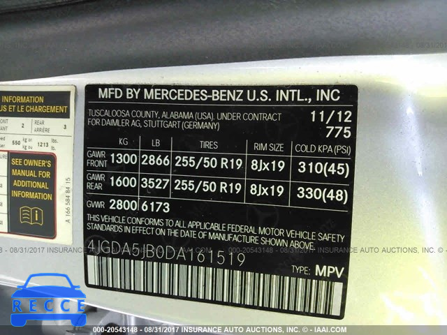 2013 Mercedes-benz ML 350 4JGDA5JB0DA161519 image 8