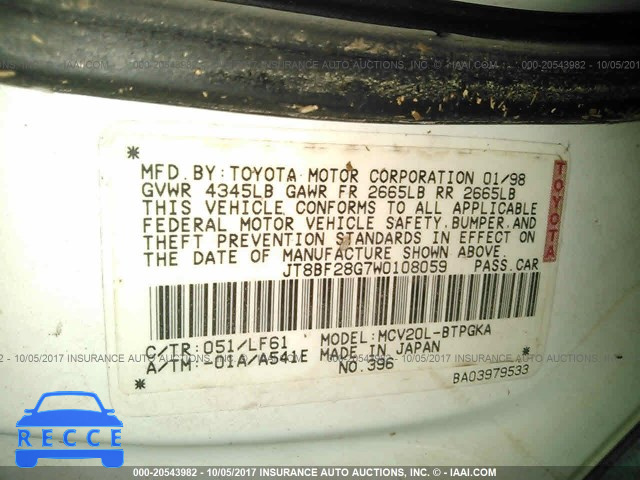 1998 Lexus ES JT8BF28G7W0108059 image 8