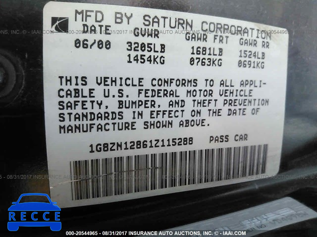 2001 SATURN SC1 1G8ZN12861Z115288 image 8