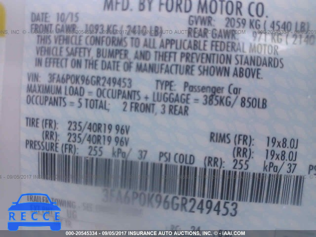 2016 Ford Fusion TITANIUM 3FA6P0K96GR249453 image 8